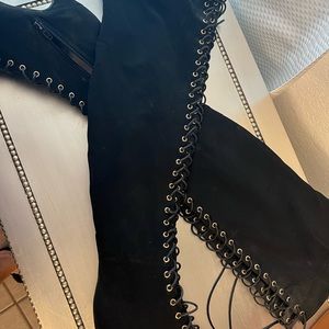 Black thigh lace up boots